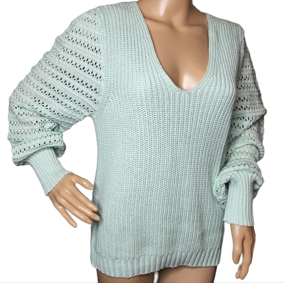 NWT Rachel Zoe Mint Knit Sweater Size Medium Green Blue Cotton Blend - Picture 2 of 16